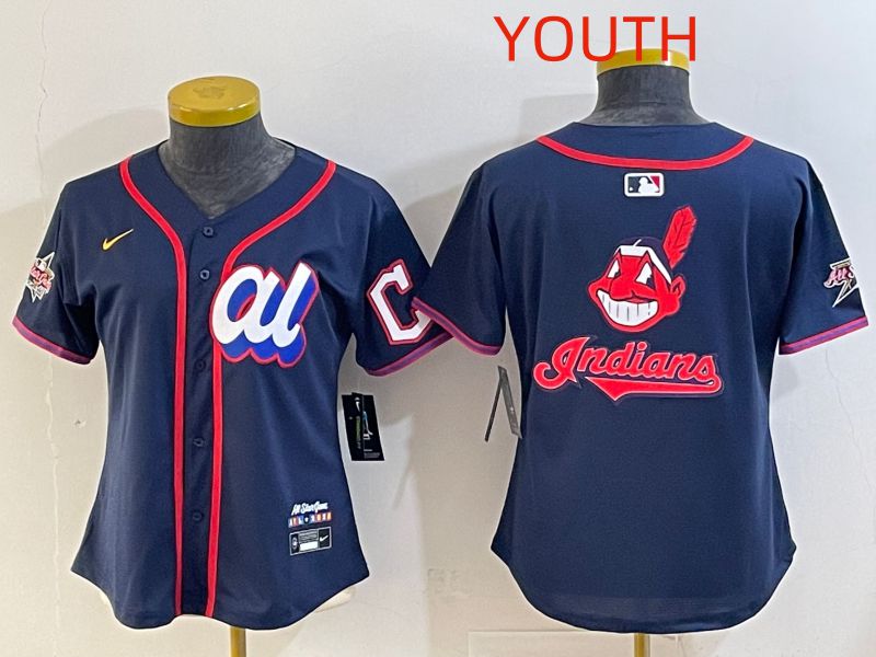 Youth 2025 Cleveland Indians Blank Drak Blue All star Nike MLB Jersey style 03->youth mlb jersey->Youth Jersey